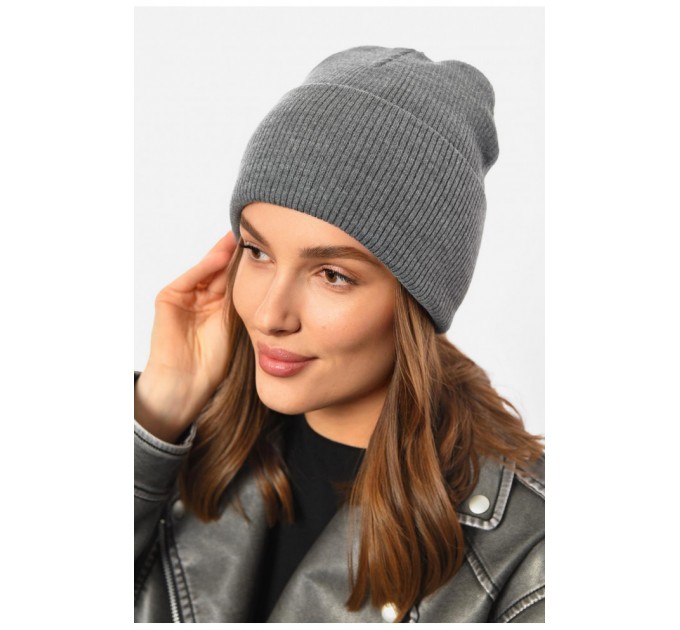 Шапка жіноча демісезонна темно-сірого кольору 191896L