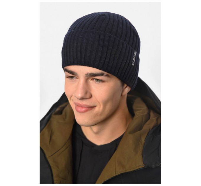 Шапка чоловіча з підворотом на флісе темно-синього кольору 192423L