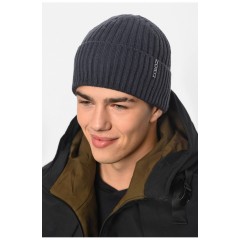 Мужская шапка с подворотом на флисе серого цвета 192424L