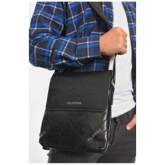 Сумка чоловіча через плече з екошкіри чорного кольору 192848L