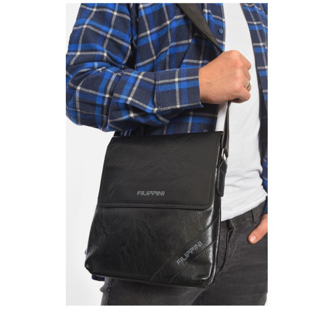 Сумка чоловіча через плече з екошкіри чорного кольору 192848L