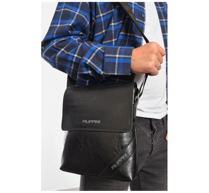 Сумка мужская через плечо из экокожи черного цвета 192853L