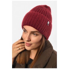 Шапка жіноча зимова на флісі однотонна бордового кольору 193202L