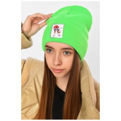 Шапка зимова підліткова з нашивкою салатового кольору 193223L Шапка зимова підліткова з нашивкою салатового кольору 193223L