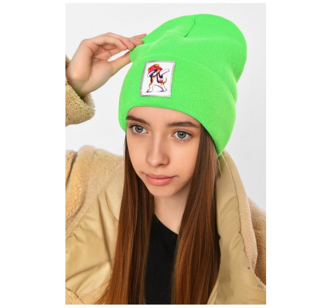 Шапка зимняя подростковая с нашивкой салатового цвета 193223L