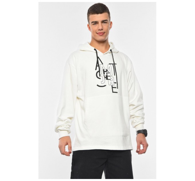 Худі чоловіче напівбатальне з малюнком білого кольору 193330L