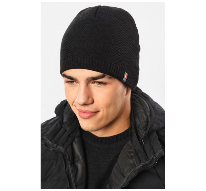 Мужская шапка на флисе черного цвета 193744L