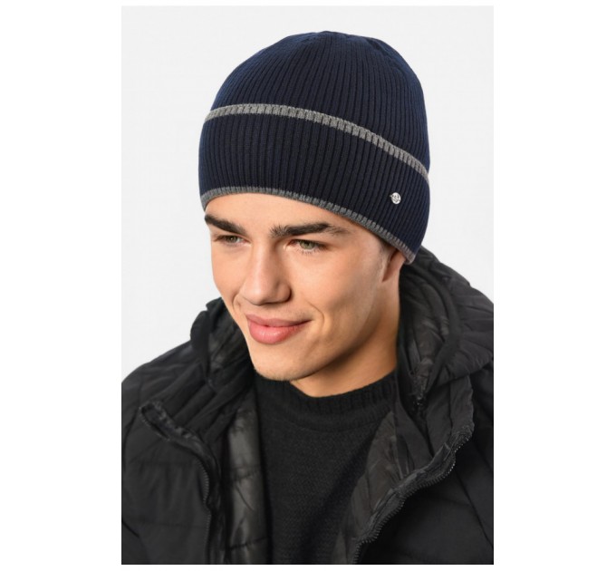 Шапка чоловіча на флісі темно-синього кольору 193745L