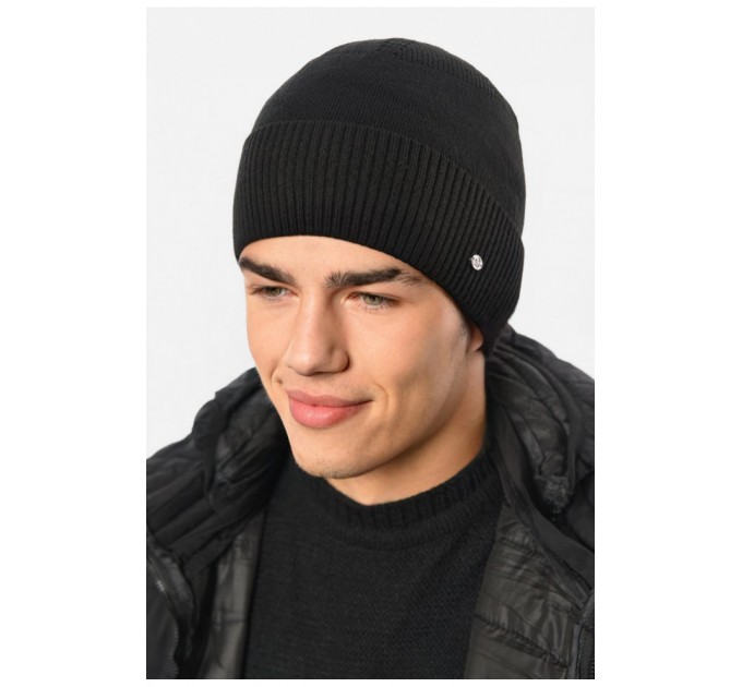 Мужская шапка на флисе черного цвета 193751L