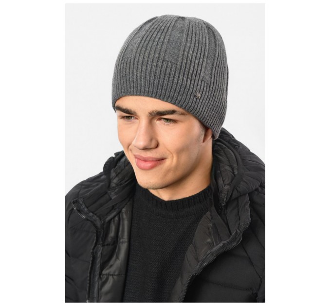 Шапка мужская на флисе серого цвета 193765L