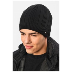 Шапка чоловіча на флісі чорного кольору 193770L Шапка чоловіча на флісі чорного кольору 193770L