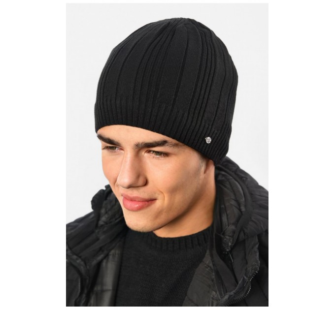 Шапка чоловіча на флісі чорного кольору 193770L