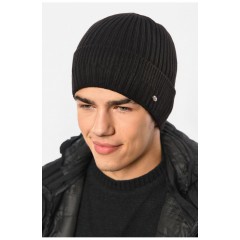 Мужская шапка на флисе черного цвета 193796L