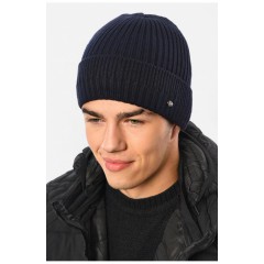 Мужская шапка на флисе темно-синего цвета 193797L