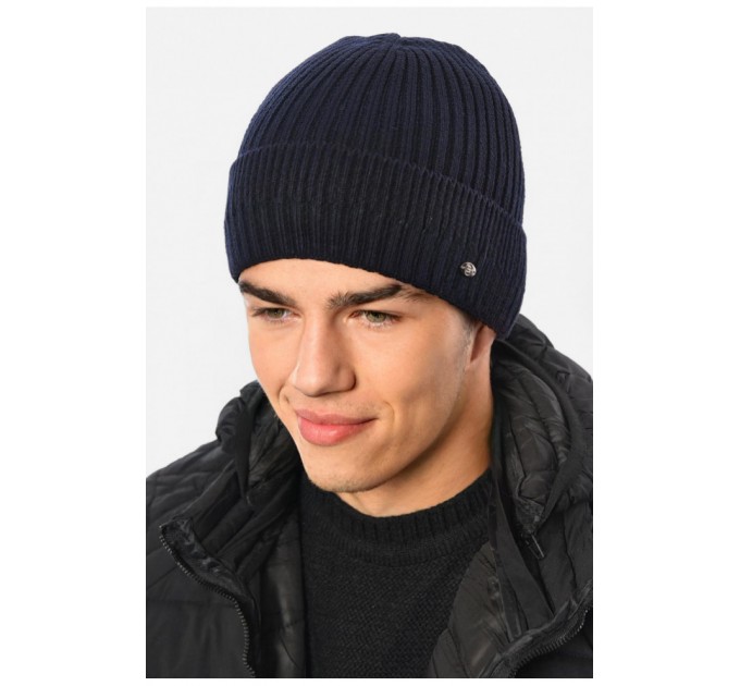 Мужская шапка на флисе темно-синего цвета 193797L