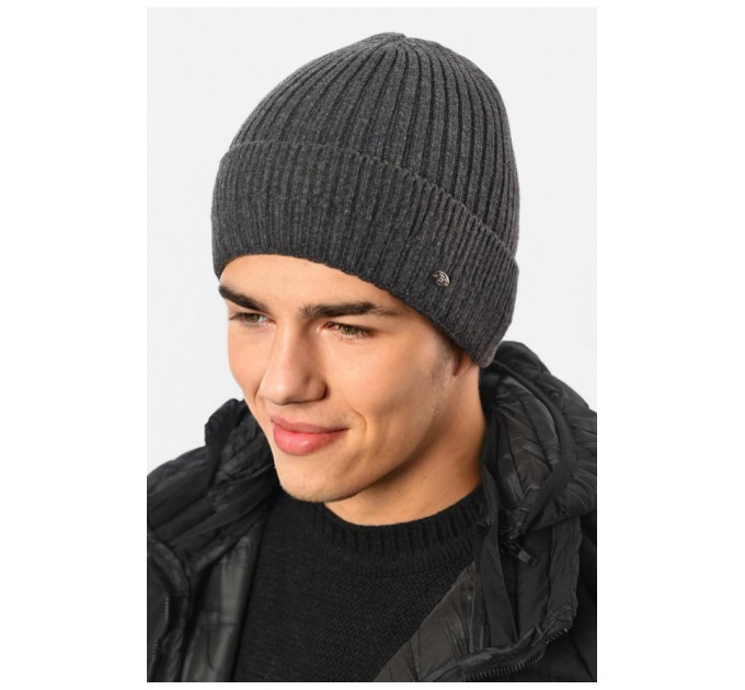 Шапка мужская на флисе серого цвета 193798L