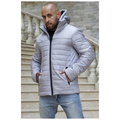 Куртка мужская демисезонная полубатальная серого цвета 194434L