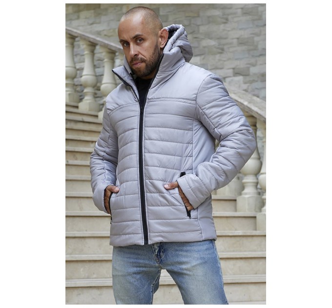 Куртка мужская демисезонная полубатальная серого цвета 194434L