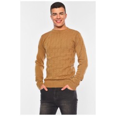 Светр чоловічий однотонний коричневого кольору 194514L
