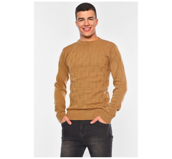 Светр чоловічий однотонний коричневого кольору 194514L