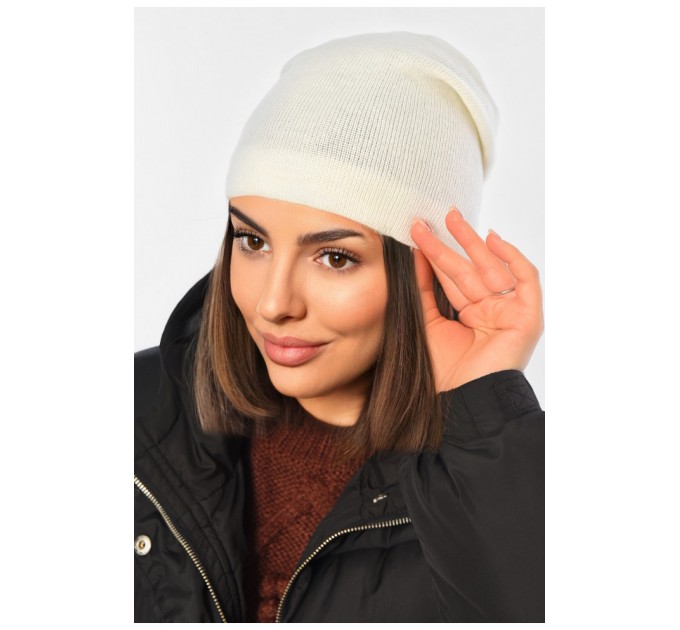 Шапка жіноча демісезонна білого кольору 194601L