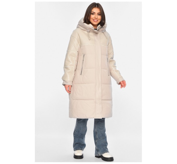 Куртка-дублянка женская удлиненная еврозима бежевого цвета 195798L