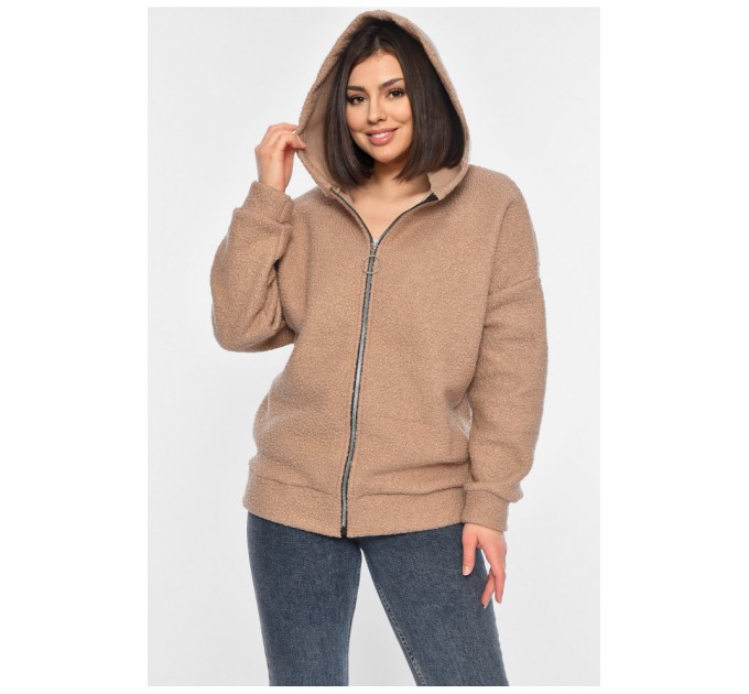 Кофта тедди на молнии женская темно-бежевого цвета 195871L