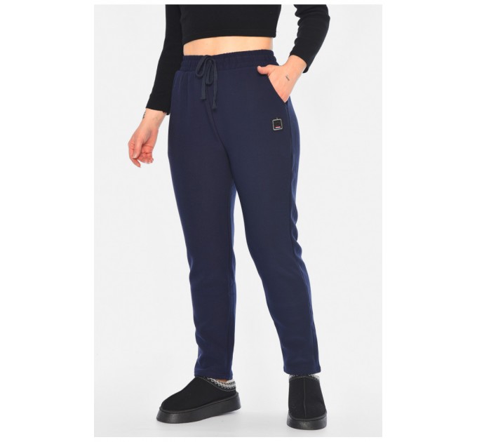 Спортивні штани жіночі на флісі темно-синього кольору 195889L