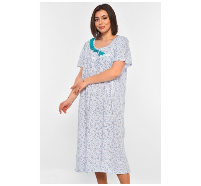 Нічна сорочка жіноча батальна білого кольору з принтом 195916L