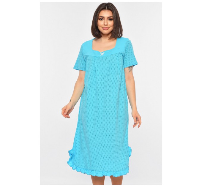 Ночная женская рубашка полубатальная голубого цвета с принтом 196001L