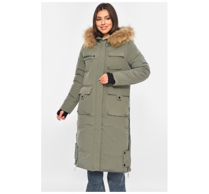 Куртка жіноча подовжена зима зеленого кольору 196302L