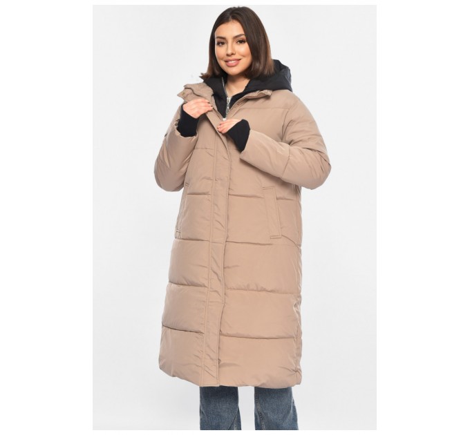 Куртка жіноча подовжена зима бежевого кольору 196303L
