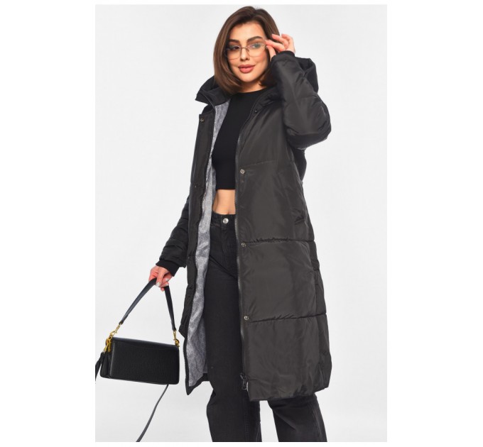 Куртка жіноча подовжена демісезонна чорного кольору 196548L