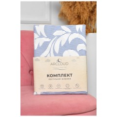 Комплект постільної білизни двоспальний з принтом біло-синього кольору 196750L Комплект постільної білизни двоспальний з принтом біло-синього кольору 196750L