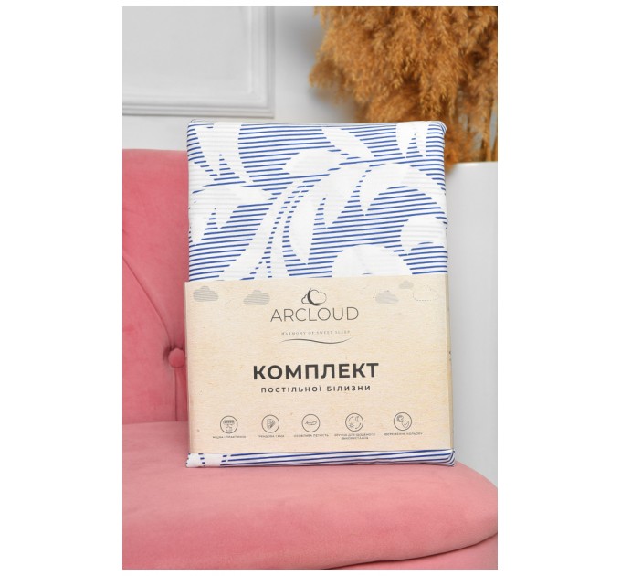 Комплект постільної білизни двоспальний з принтом біло-синього кольору 196750L