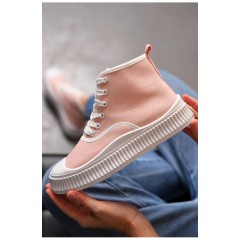 Кеды женские высокие розового цвета на шнуровке 197162L.