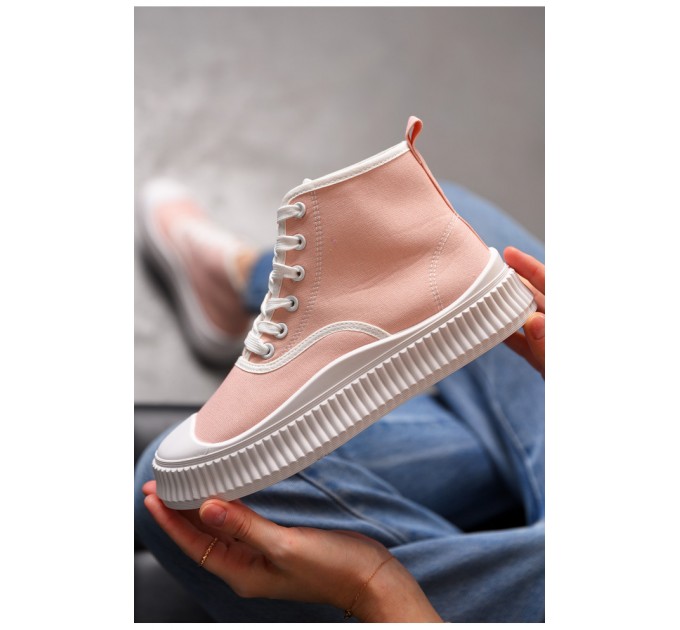 Кеды женские высокие розового цвета на шнуровке 197162L.