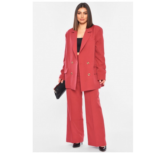 Костюм жіночий брючний напівбатальний темно-рожевого кольору 197430L