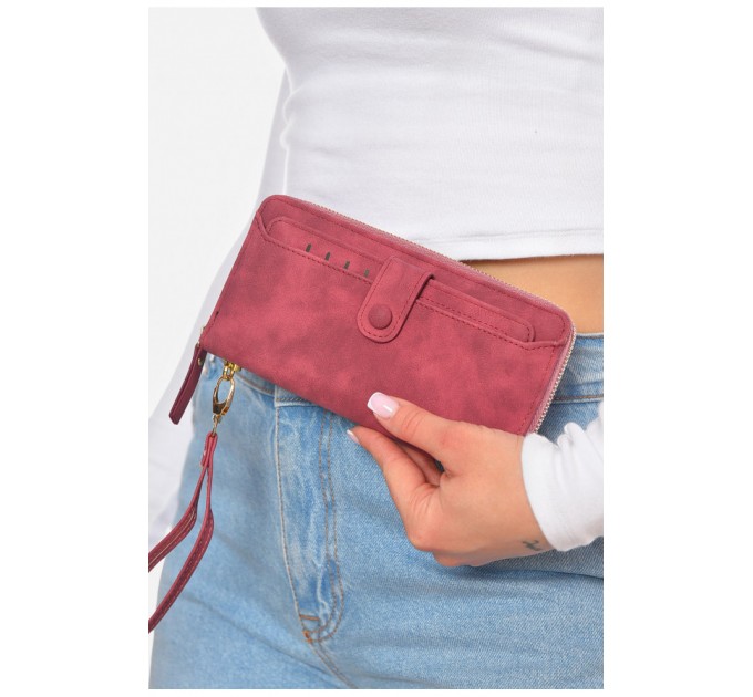 Гаманець жіночий з екошкіри темно-рожевого кольору 199051L