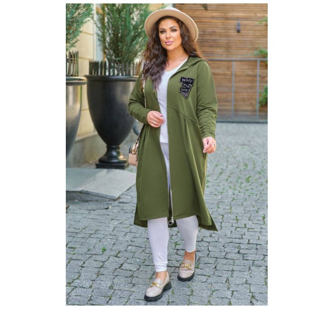 Кардиган жіночий батальний темно-зеленого кольору 199592L