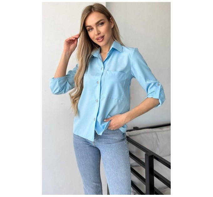 Женская рубашка однотонная голубого цвета 199876L