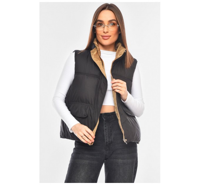 Женская жилетка однотонная черного цвета 200305L