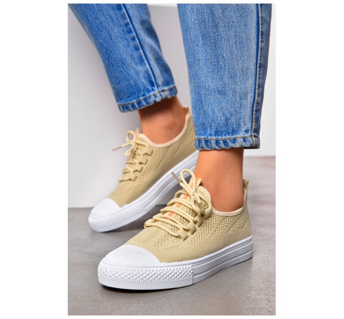Кеди жіночі бежевого кольору на шнурівці текстиль 200866L