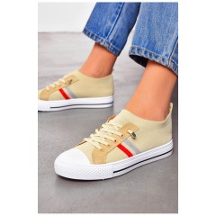 Кеды женские бежевого цвета на шнуровке 200879L Кеды женские бежевого цвета на шнуровке 200879L