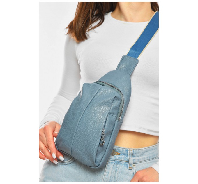 Бананка женская однотонная из экокожи голубого цвета 201199L