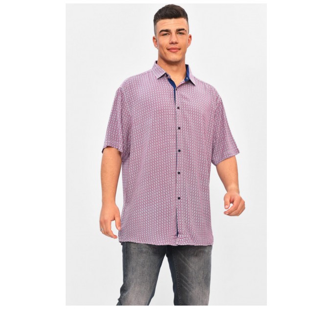Сорочка чоловіча батальна рожевого кольору з принтом 201362L
