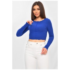 Женская кофта однотонная в рубчик синего цвета 201965L Женская кофта однотонная в рубчик синего цвета 201965L