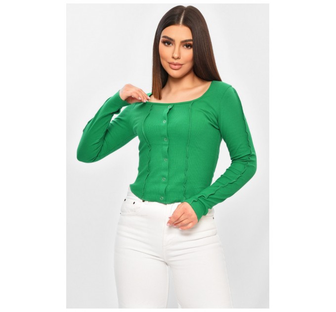 Женская кофта однотонная в рубчик зеленого цвета 201970L