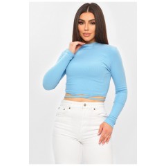 Женская кофта однотонная в рубчик голубого цвета 201983L