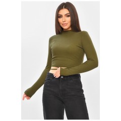 Кофта женская однотонная в рубчике цвета хаки 201984L